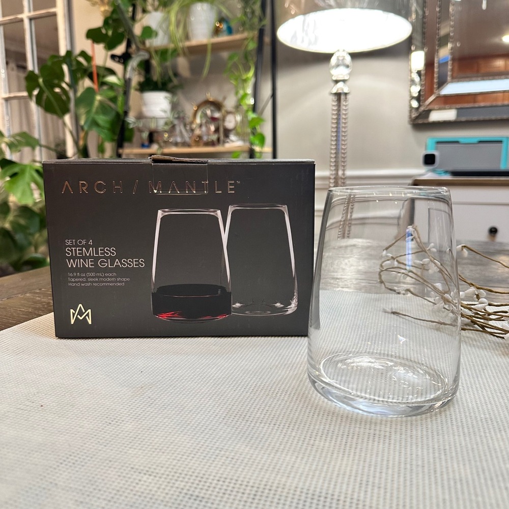 Arch /‎ Mantle Modern Sleek Stemless Wine  glasses Set of 4 NEW 500ml